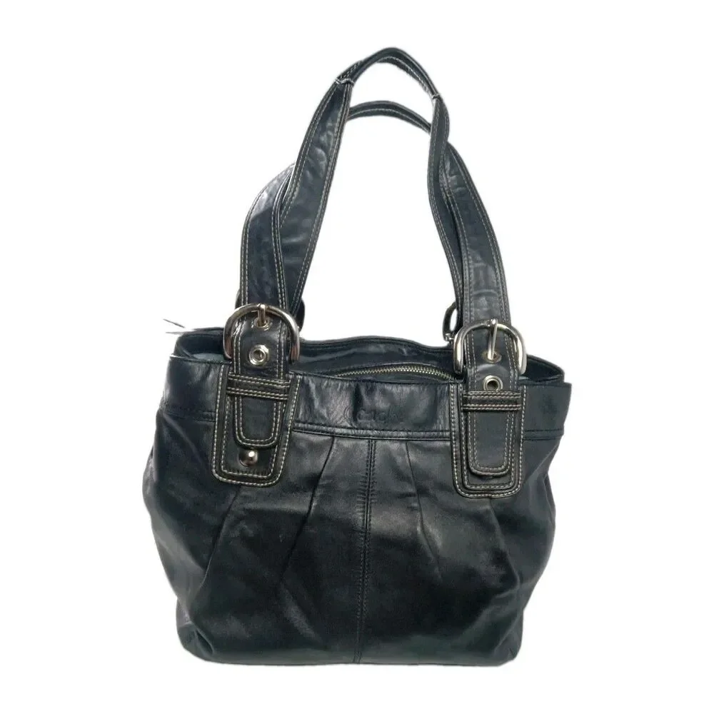 Coach Soho Pleated Black Leather Tote Bag F15045 Vintage Y2K